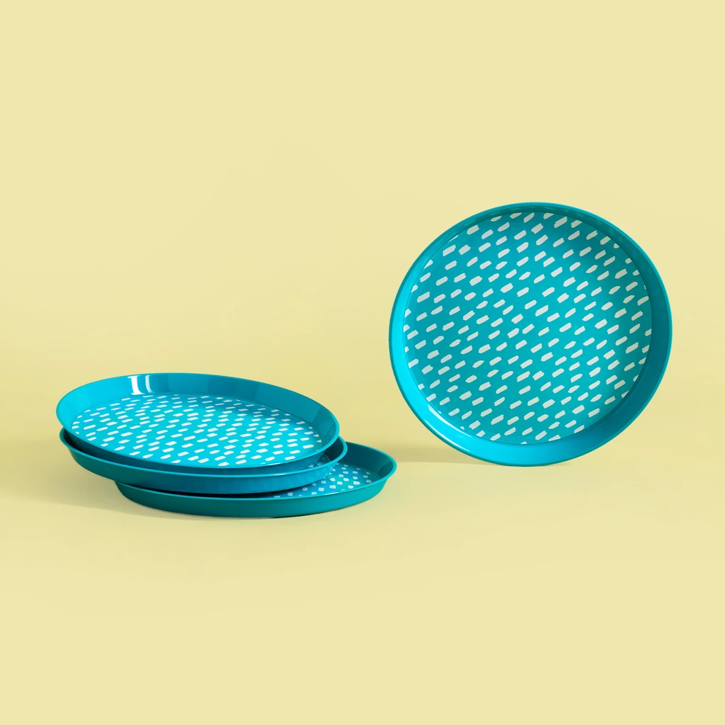 Súprava 4 plastových tanierov modrá, 21 cm