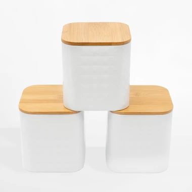 Sada 3 bielych nádob GEOMETRIC 11,5x11,5x12,3 cm