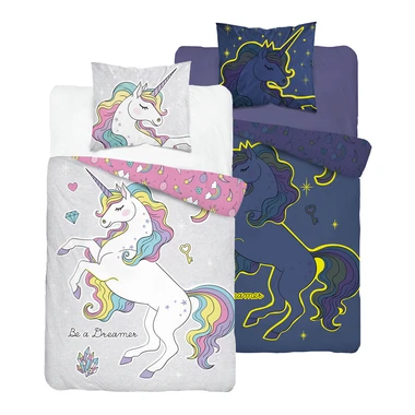 Detské obliečky so svietiacim efektom ružové FLUO JEDNOROŽEC 160x200 cm