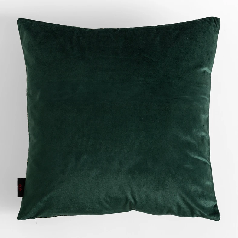 Ciemnozielona welurowa poszewka ze złotym wzorem monstery