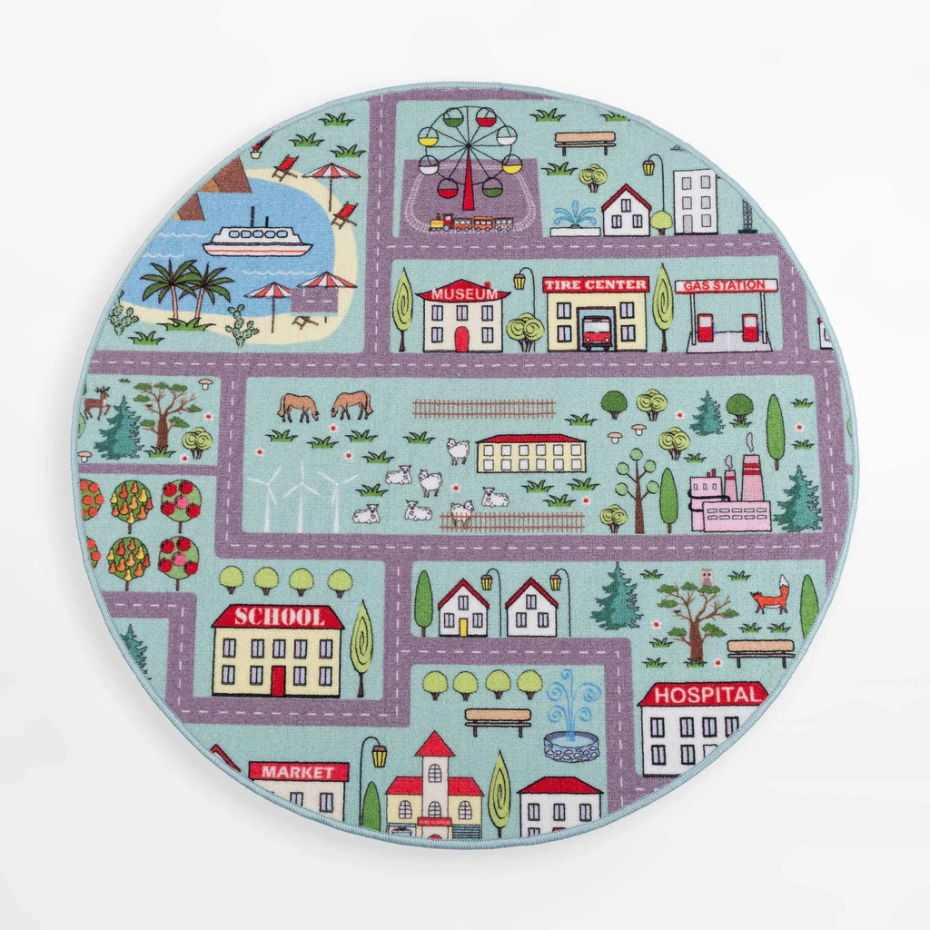 Koberec STELLA, okrúhly, ulice, morský, 120 cm