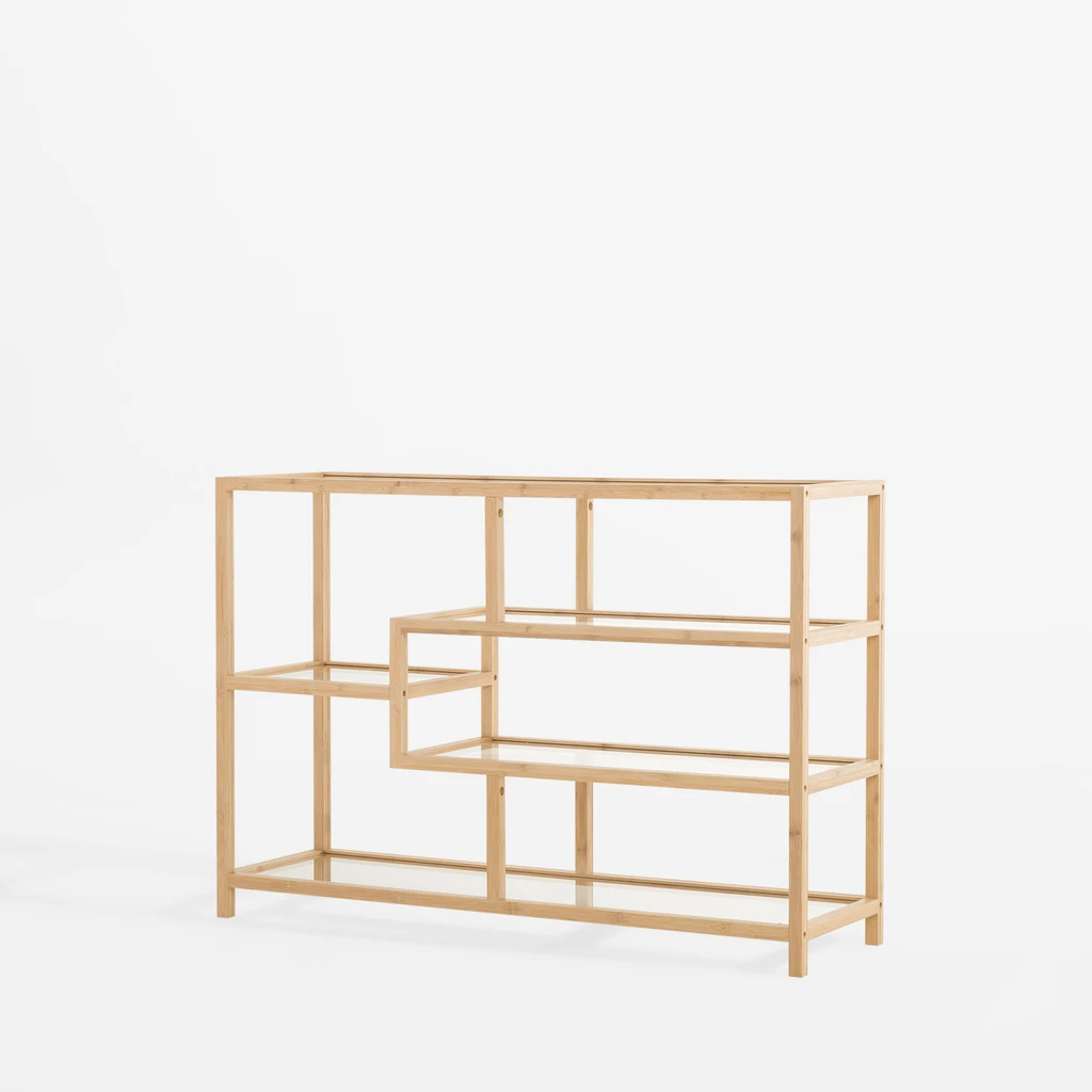 Nowoczesny regał z jasnego drewna bambusowego