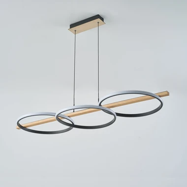Závesné LED svietidlo 3 krúžky svetlé drevo čierne ALMERIA