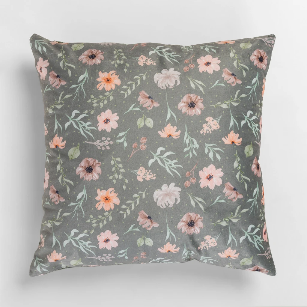 Poszewka welurowa zielona w kwiatki