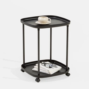 Príručný stolík na kolieskach s 2 poličkami, čierny, 39x50 cm
