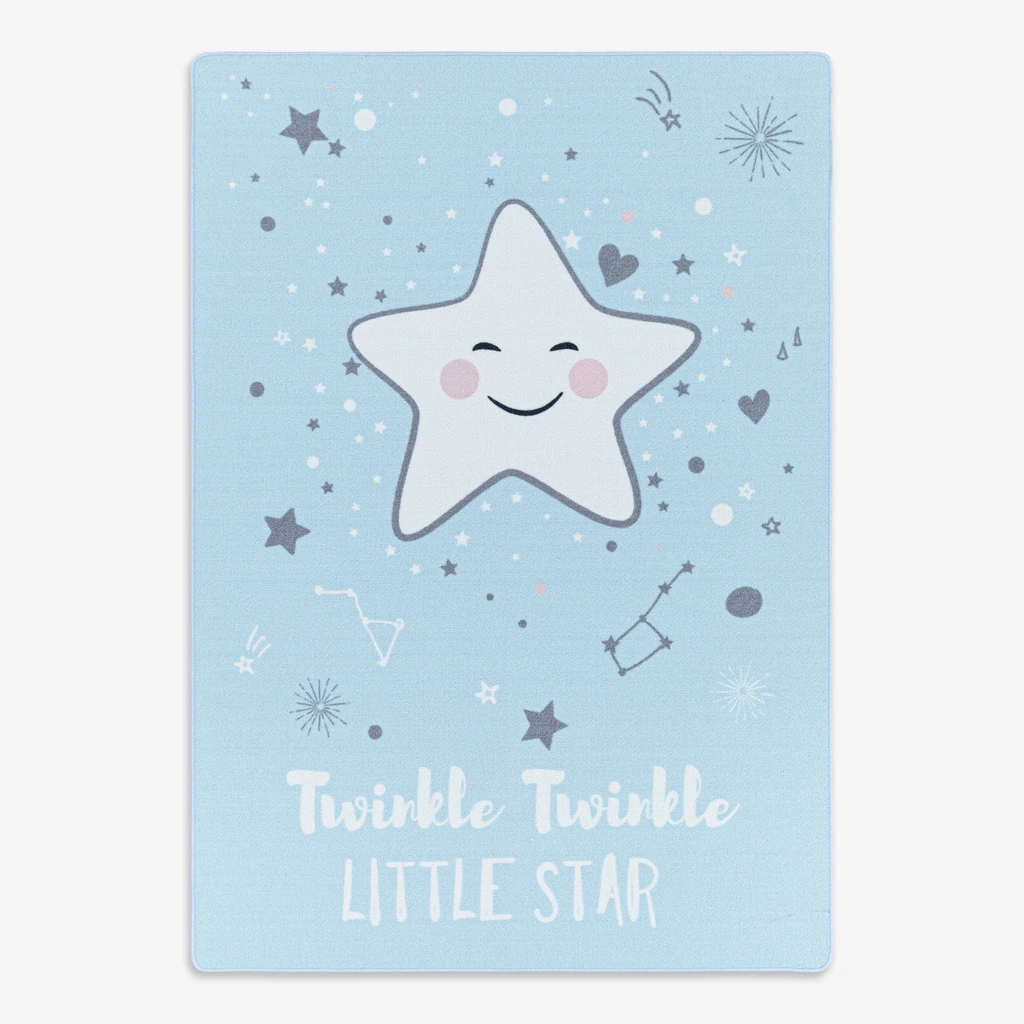 Dywan niebieski z gwiazdką PLAY 120x170 cm wykonany z poliamidu.