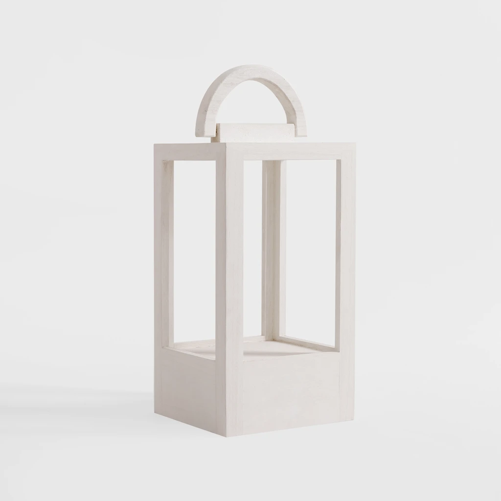 Drevený lampión v bielej farbe 35 cm