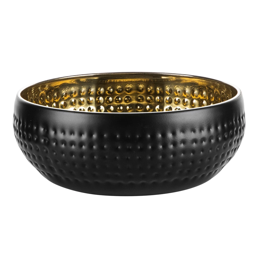 Ozdobná miska, nerezová, čierno-zlatá, 18 cm