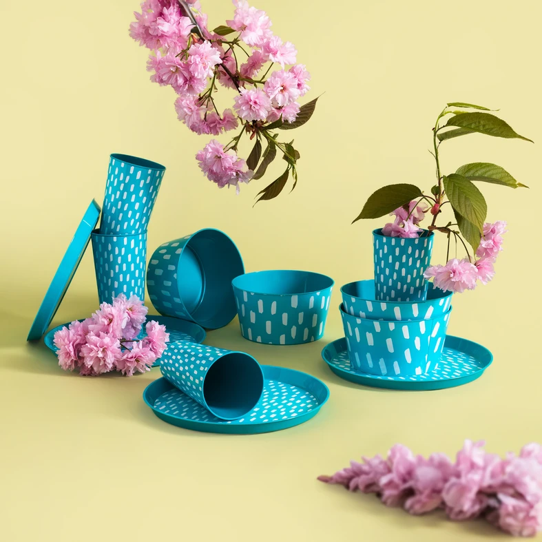 Súprava 4 plastových tanierov modrá, 21 cm