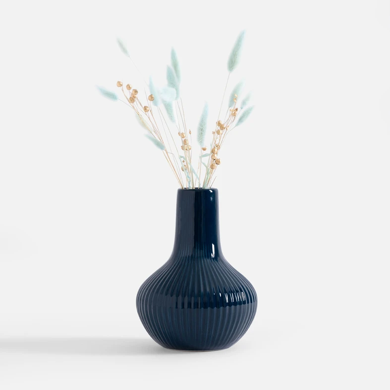 Rýhovaná váza modrá 20 cm