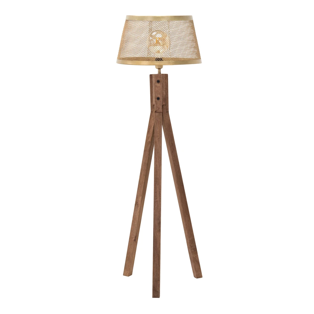Lampa na drevenej trojnožke tienidlo mosadz FREDERIK