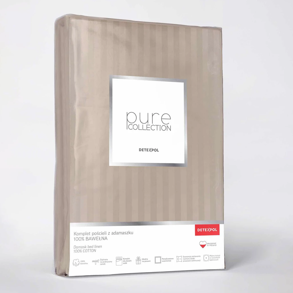 Bavlnená damašková posteľná bielizeň PURE, taupe 220x200 cm