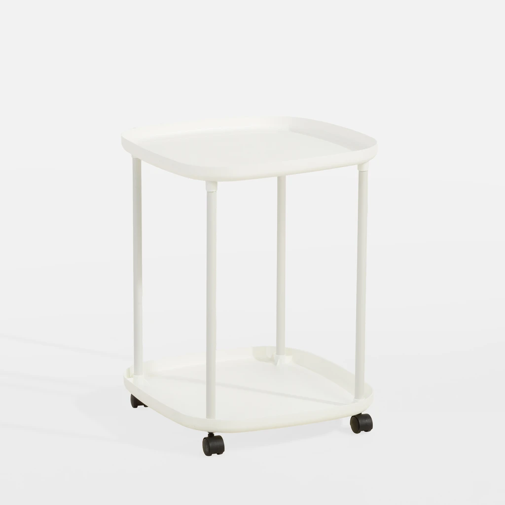 Príručný stolík na kolieskach s 2 poličkami biely 39x50 cm