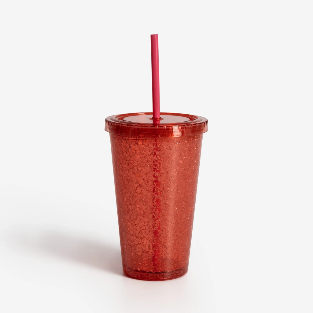 Kubek plastikowy ze słomką czerwony 500 ml