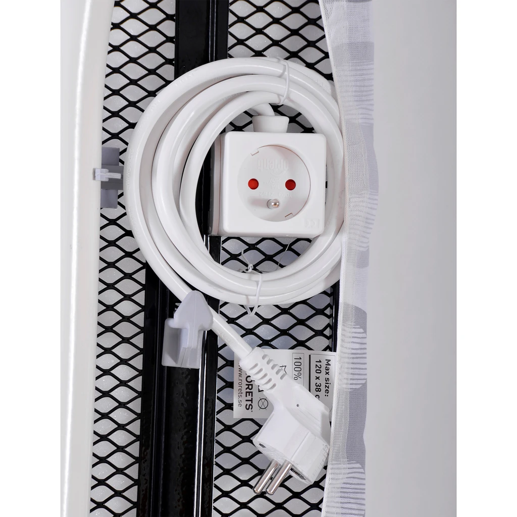 Detal, przyłącze elektryczne pod blatem z siatki.