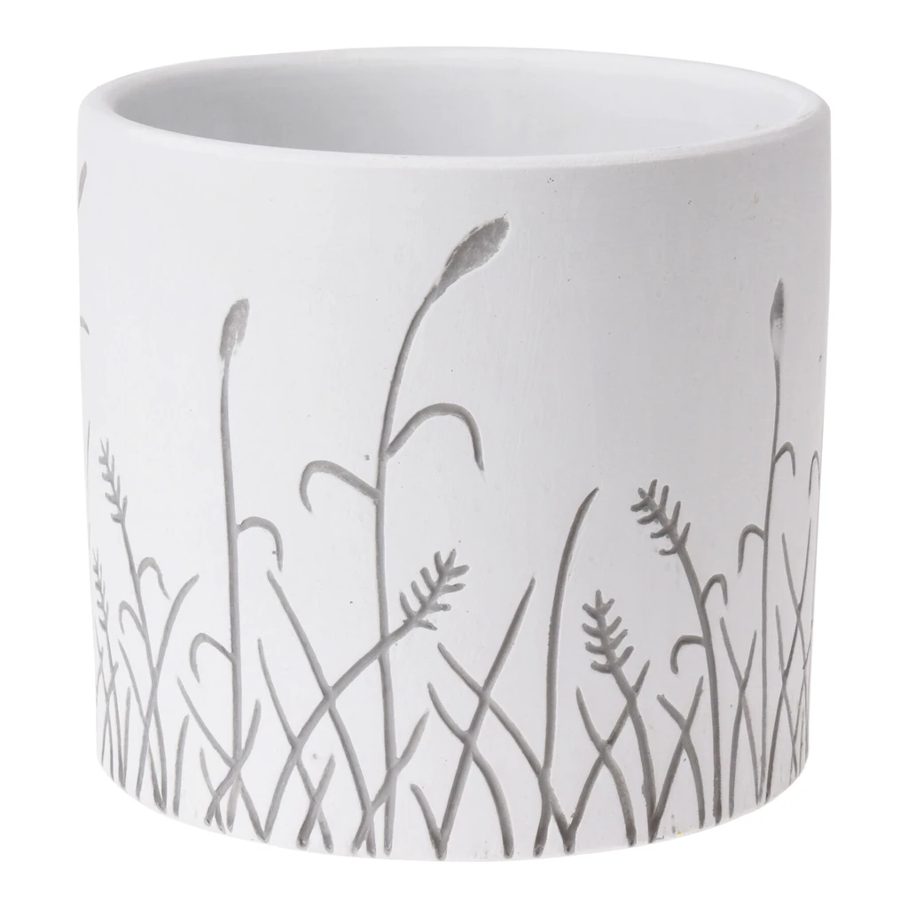 Obal na črepník s motívom kvetov biely 13 x 12 cm