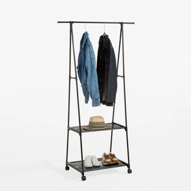 Stojací vešiak s policami, čierny, 84x48x156 cm