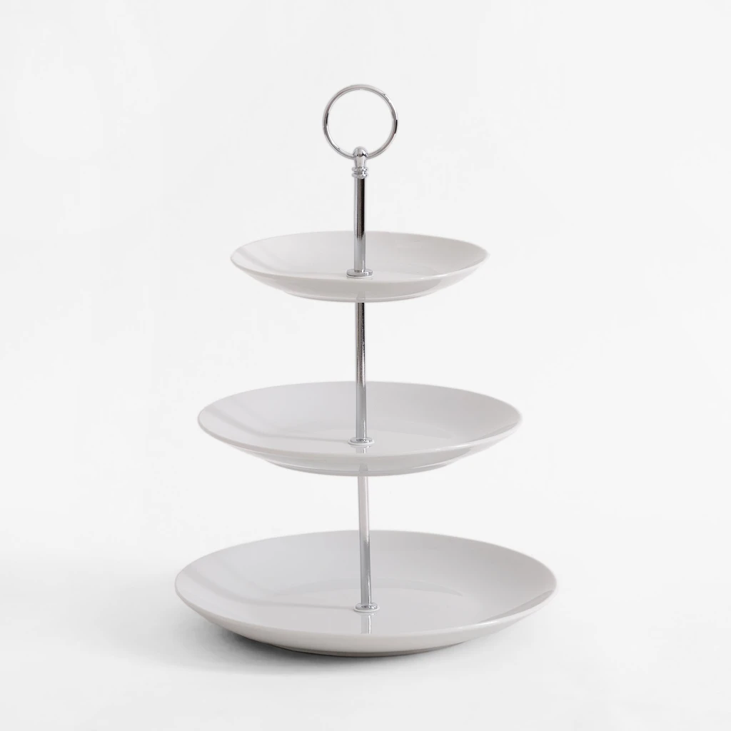 Porcelánový 3-poschodový servírovací tanier biely 35 cm