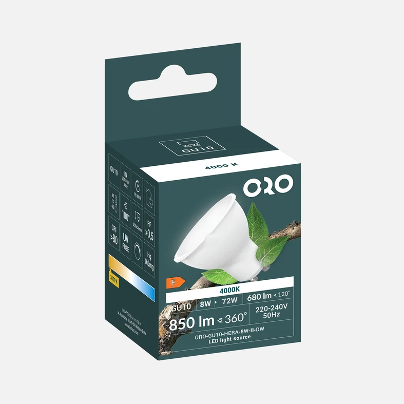 Žiarovka LED GU10 8W neutrálna farba ORO-GU10-HERA-8W-II