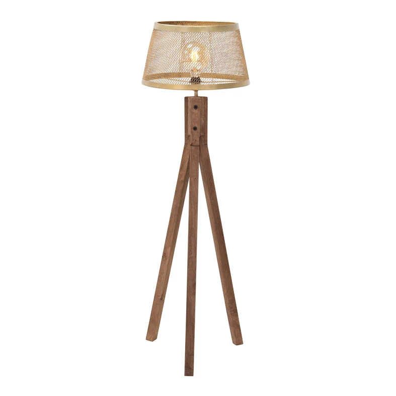Lampa na drevenej trojnožke tienidlo mosadz FREDERIK