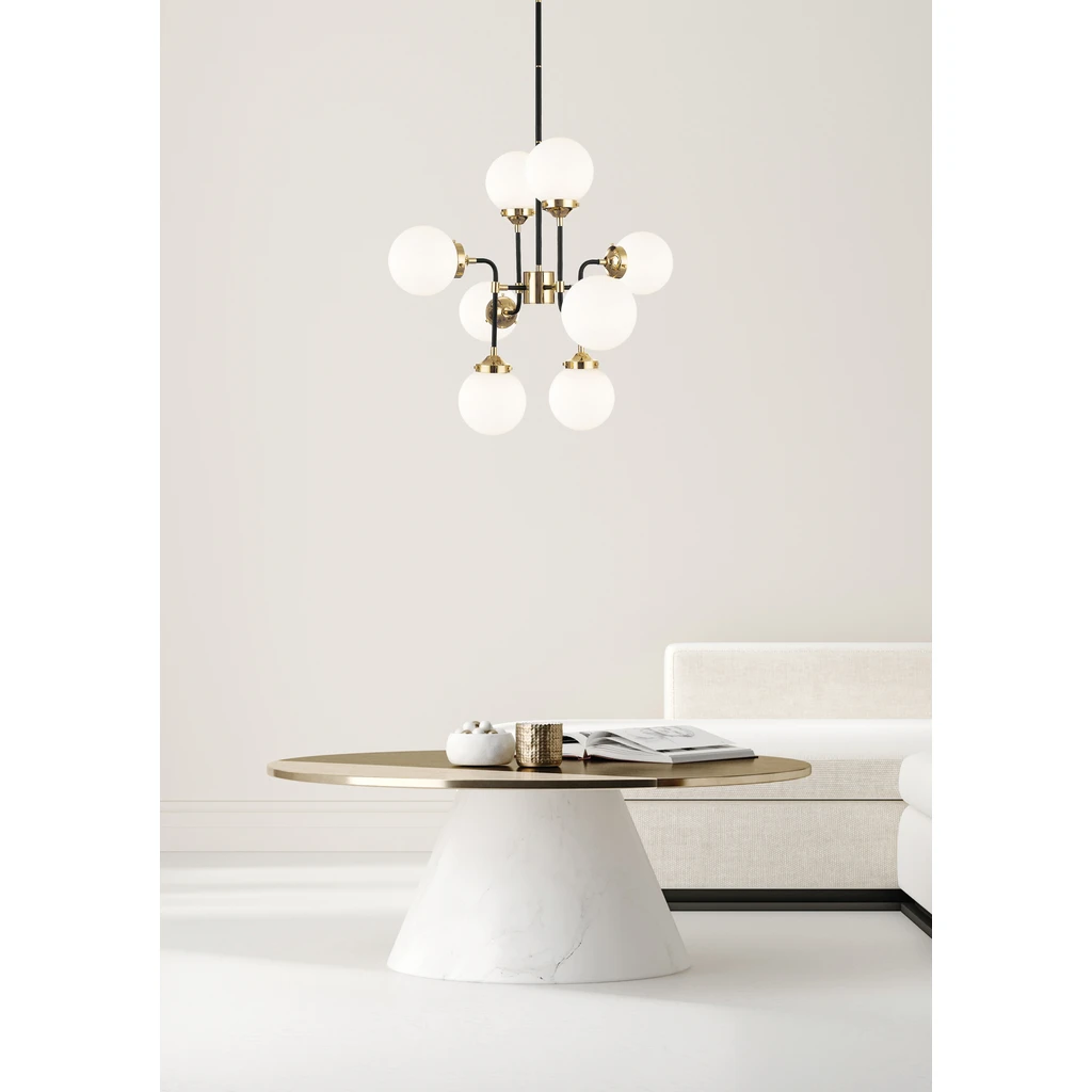 Čierno-zlatý luster RIANO 76 cm, opálové tienidlo