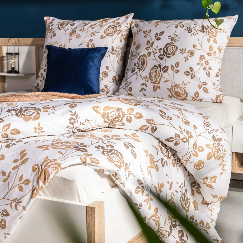 Bavlnená posteľná bielizeň JERSEYLOVE s motívom zlatých ruží 160x200 cm