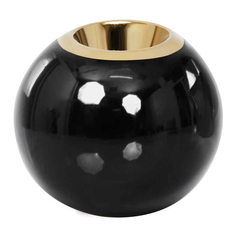 Čierno-zlatý svietnik guľa 8,8 cm