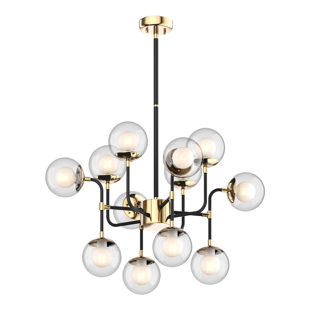 Čierno-zlatý luster RIANO 70 cm s priehľadným tienidlom