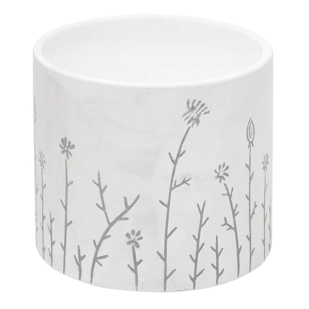 Obal na črepník s motívom kvetov biely 13 x 12 cm