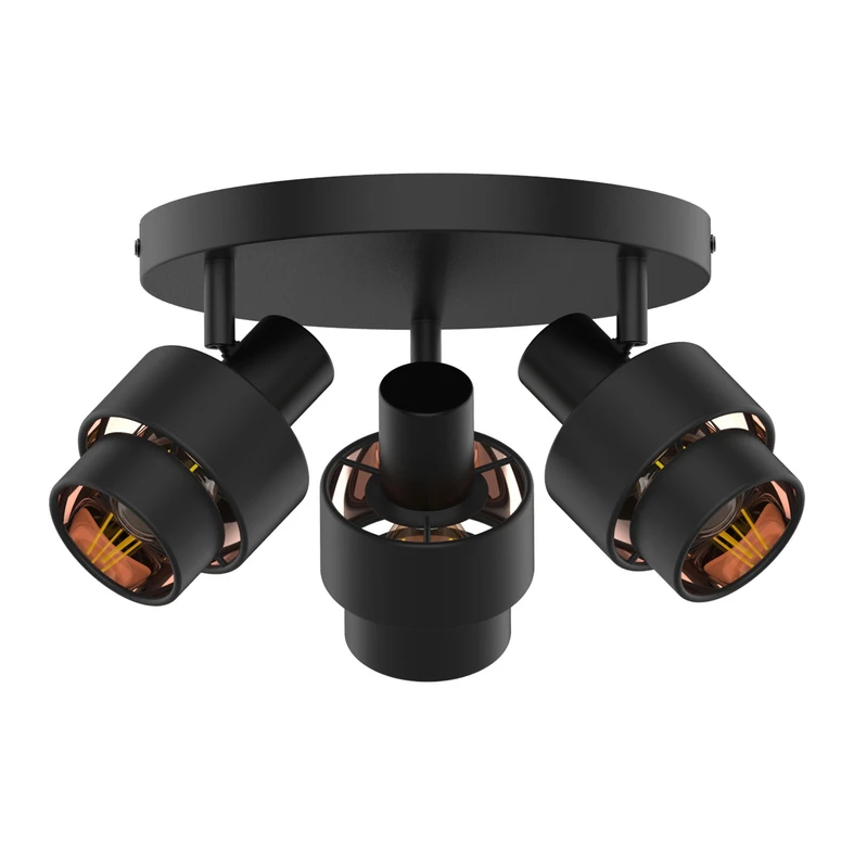 3-bodové čierne matné stropné svietidlo SALERNO