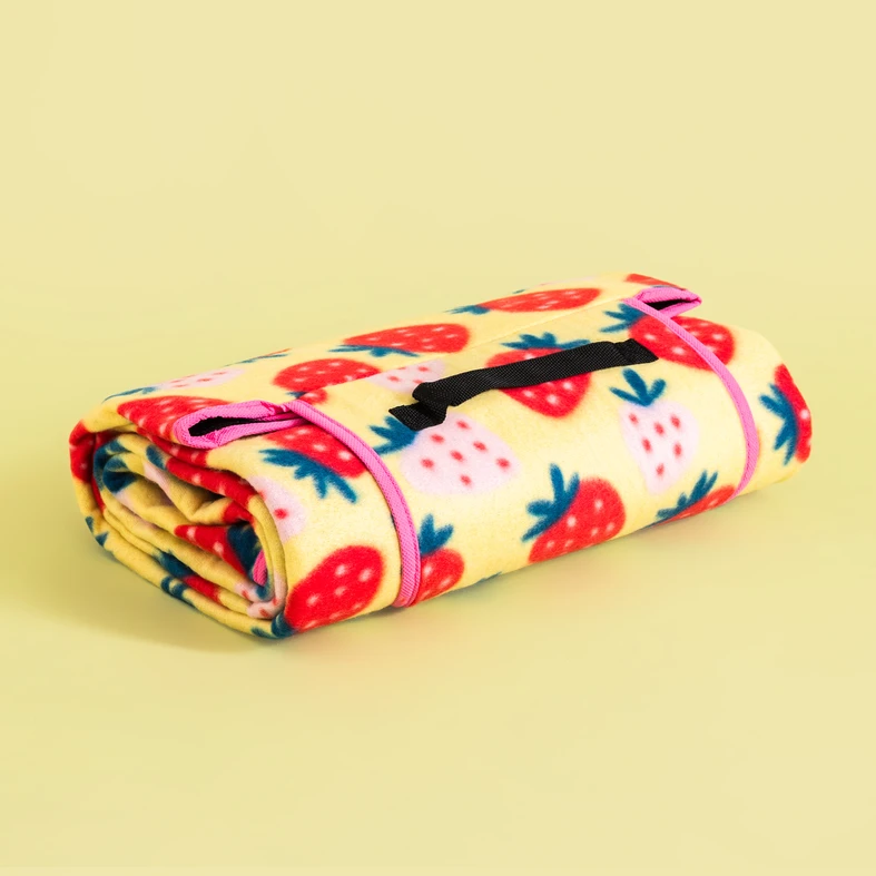 Pikniková deka JAHODY ružová 130x150 cm