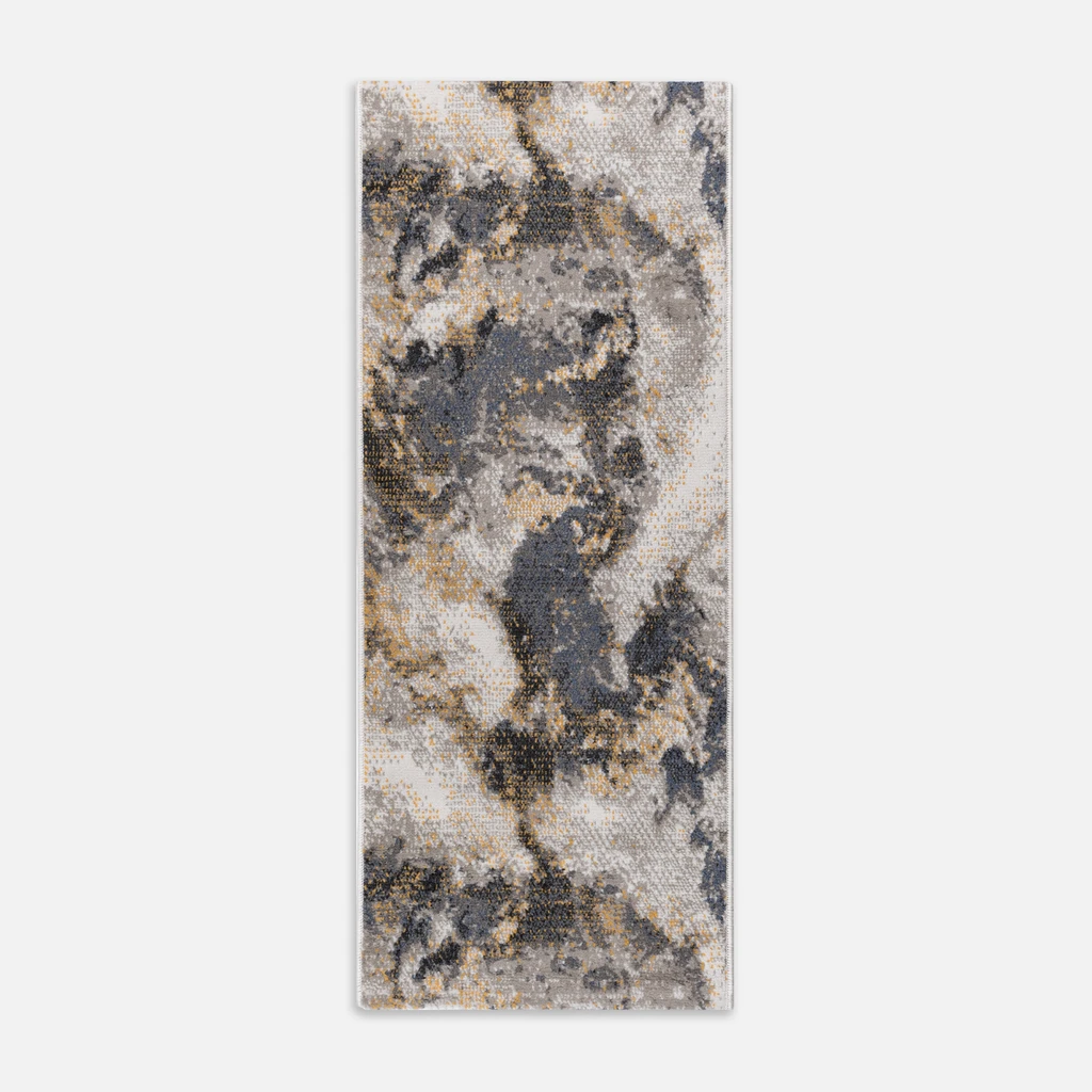 Chodnik szaro-niebieski MARMUR NORWAY 67x160 cm wykonany z przędzy polipropylenowej.