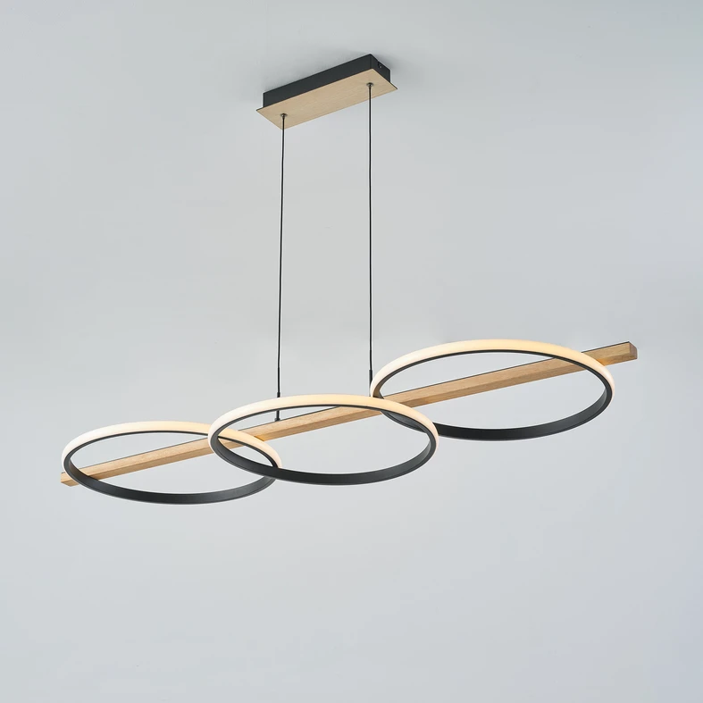Závesné LED svietidlo 3 krúžky svetlé drevo čierne ALMERIA