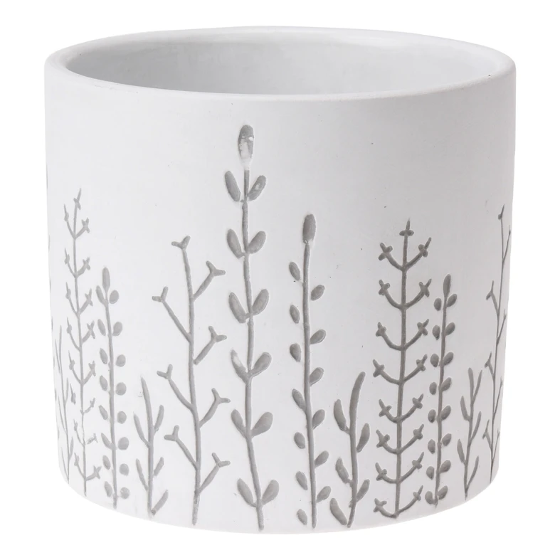 Obal na črepník s motívom kvetov biely 13 x 12 cm