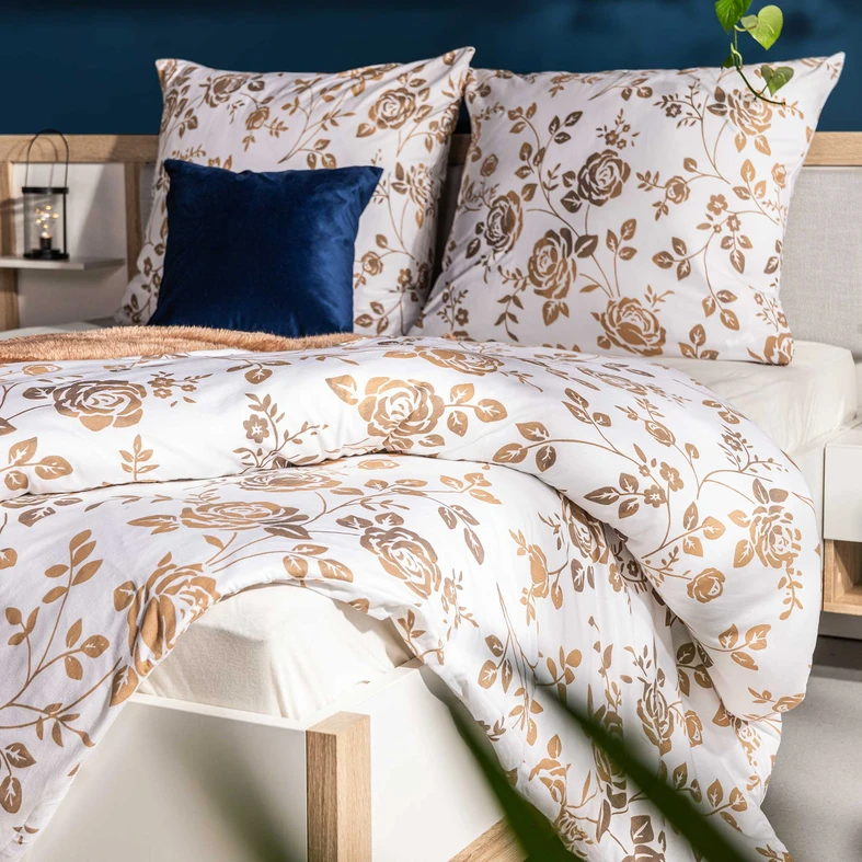 Bavlnená posteľná bielizeň JERSEYLOVE s motívom zlatých ruží 160x200 cm