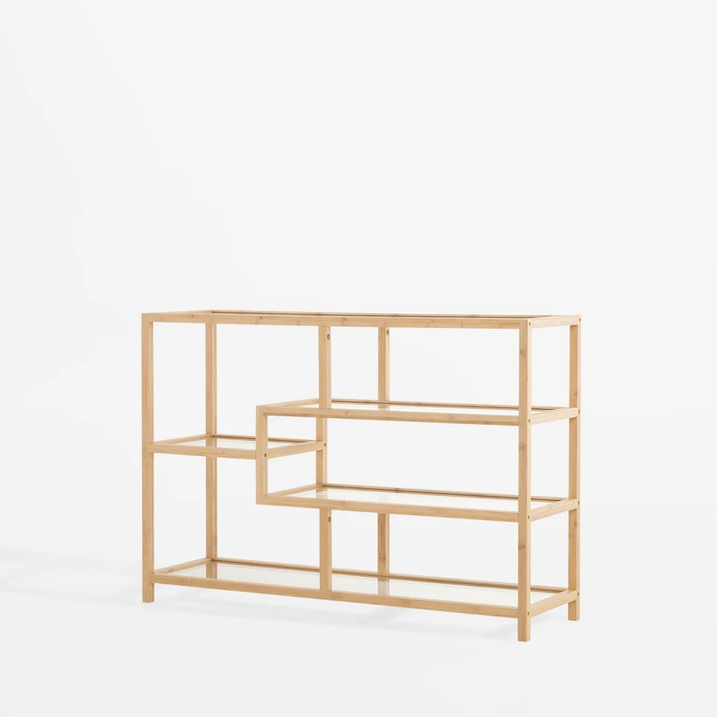 Nowoczesny regał z jasnego drewna bambusowego