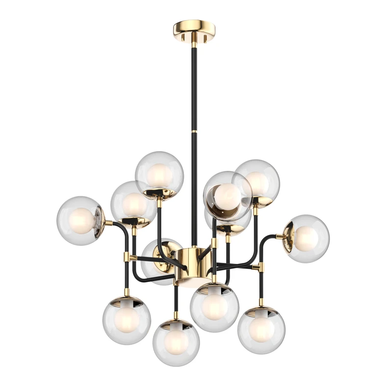 Čierno-zlatý luster RIANO 70 cm s priehľadným tienidlom
