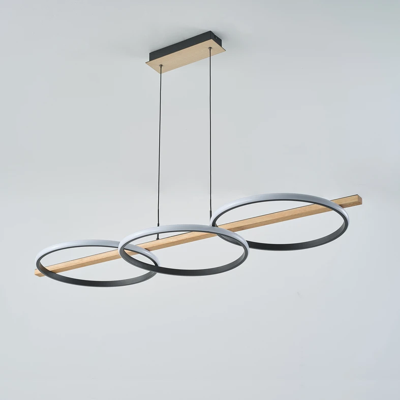 Závesné LED svietidlo 3 krúžky svetlé drevo čierne ALMERIA