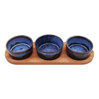 Súprava 3 misiek na akáciovom podstavci