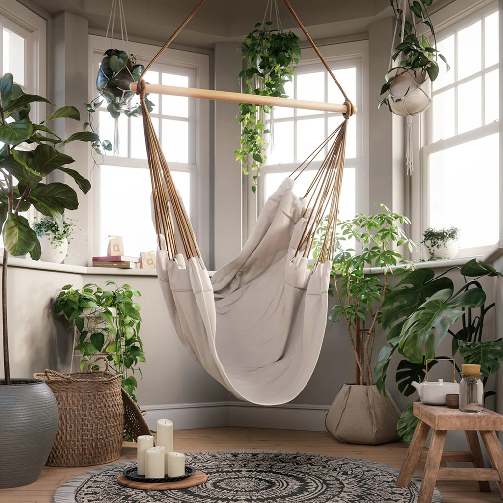 Závesné brazílske kreslo béžové CALERO 130x100 cm