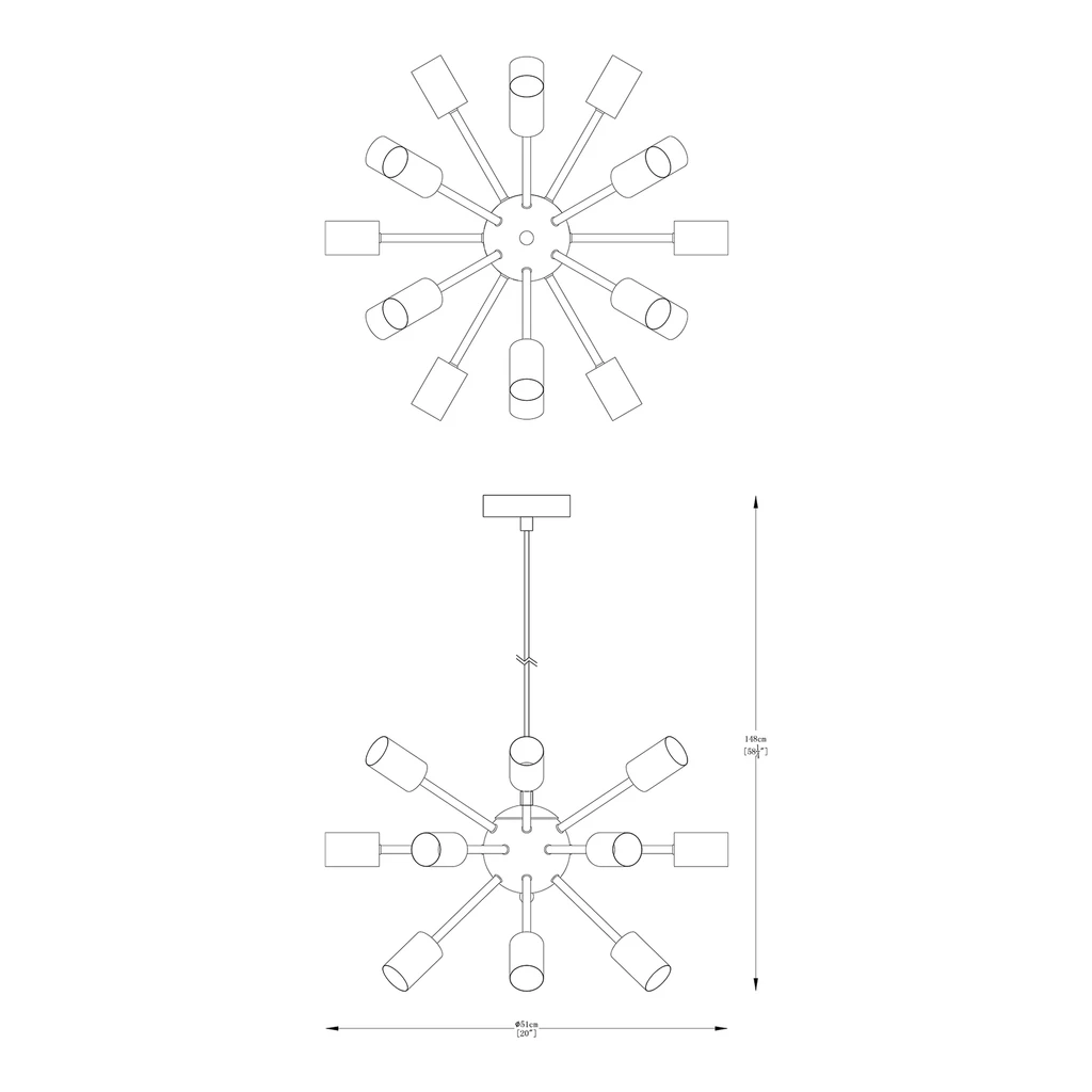 Lampa wisząca MANDI w kolorze chrom posiada oprawę na 18 żarówek typu E27 o mocy maksymalnej 40W.