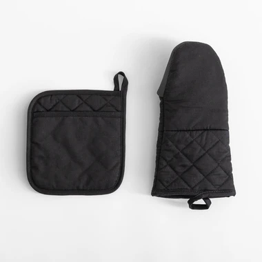 Kuchynská rukavica a podložka pod hrniec s neoprénom, čierna