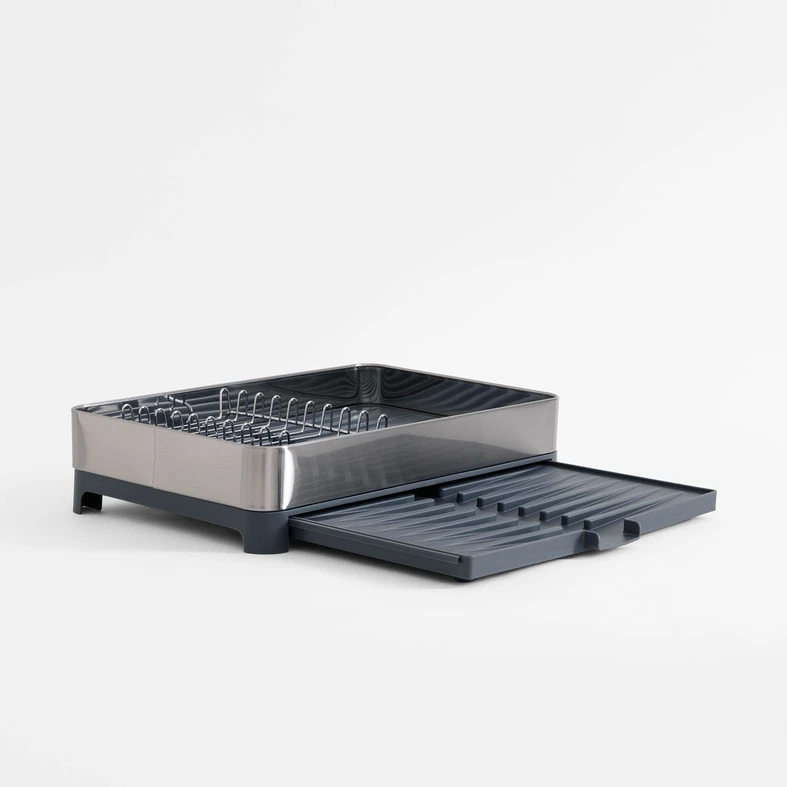 Srebrno-szara rozsuwana suszarka na naczynia i sztućce