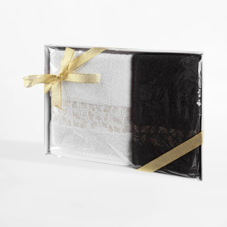 Biały i czarny ręcznik bawełniany w komplecie