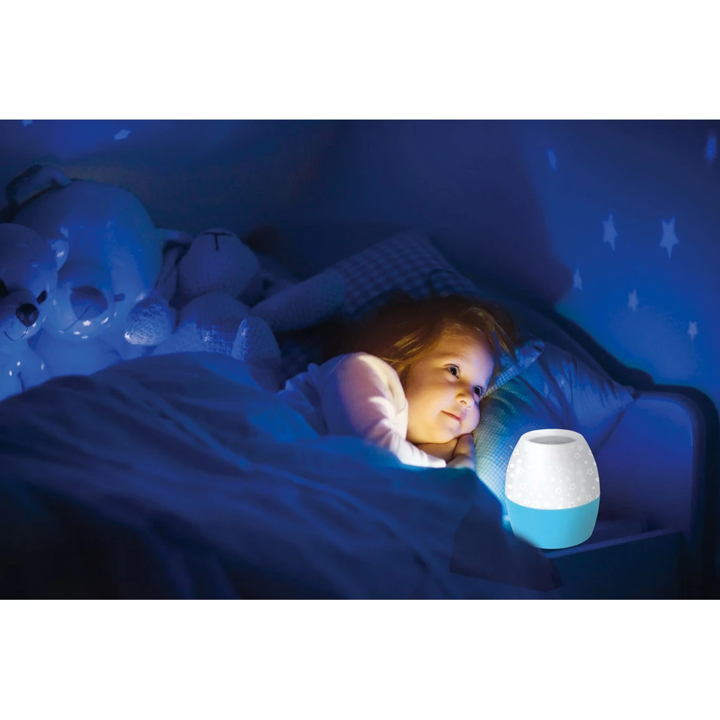 Nočná lampa s projektorom bielo-modrá