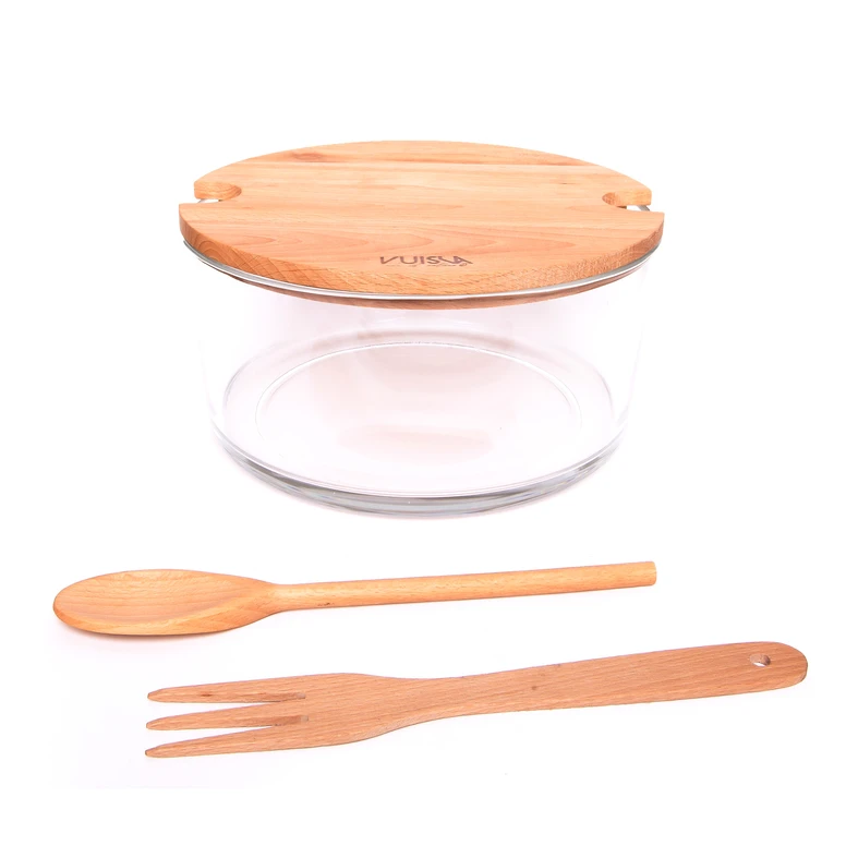 Misa na šalát s drevenou pokrievkou a lyžicami VUISLA 4,5 l