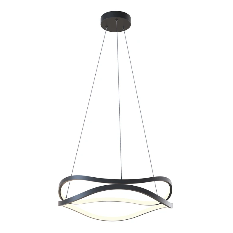 Czarny model lampy wiszącej HARLEY LED to oświetlenie salonowe. Oryginalnym wyglądem 2 pierścieni o nieregularnych kształtach wzbogaca aranżację wnętrza.