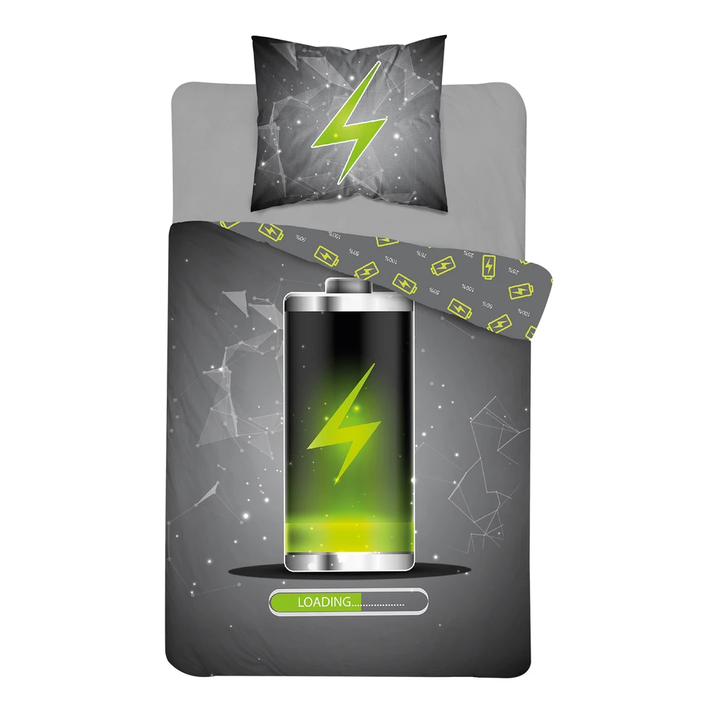 Detské obliečky so svietiacim efektom tmavomodré FLUO BATÉRIA 140x200 cm