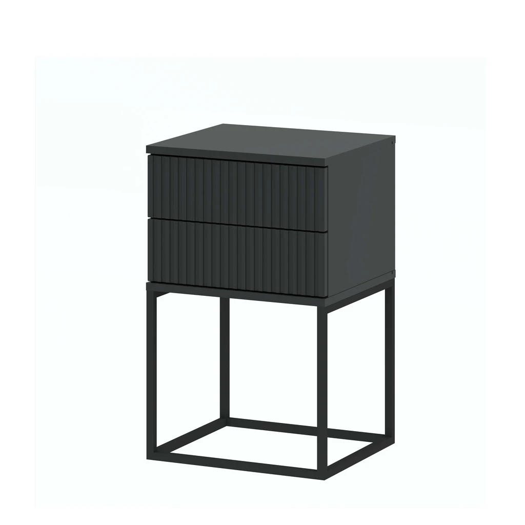 Szafka nocna z szufladami i ryflowaniem w kolorze antracytowym