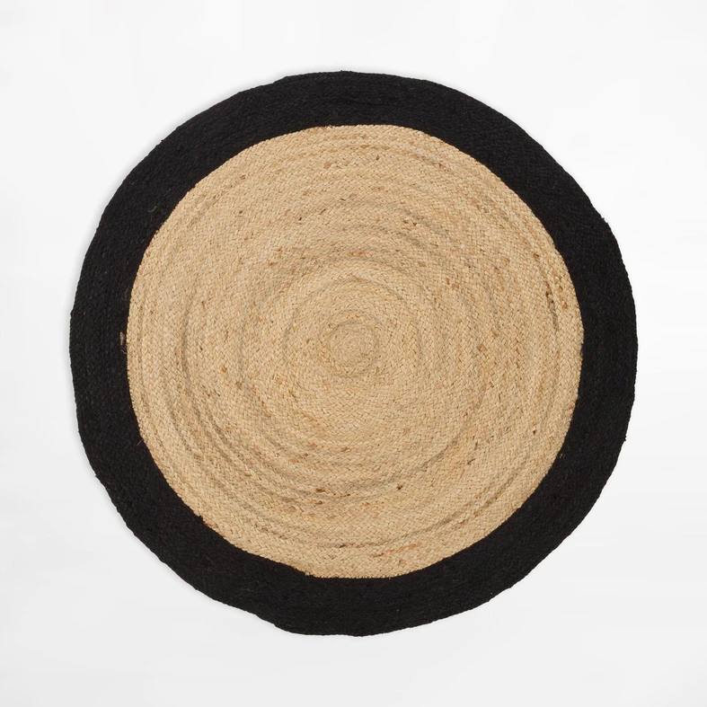 Okrúhly jutový koberec BRUGA, čierno-béžový, 100 cm